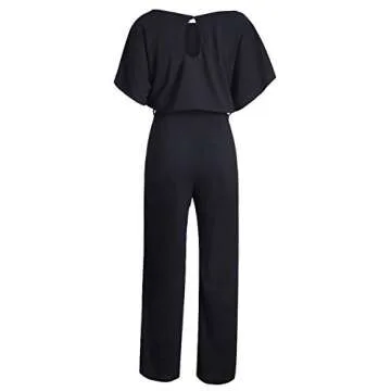 QUEENIE VISCONTI Women Summer Wide Leg Jumpsuit - Casual Long Pants Rompers Vacation Dressy Playsuit Black M