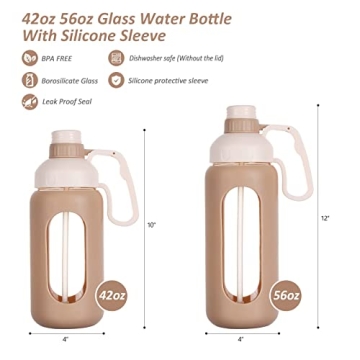 MUKOKO 42oz Glass Water Bottle for Hydration