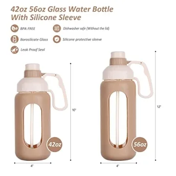 MUKOKO 42oz Glass Water Bottle for Hydration
