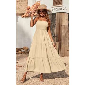 PRETTYGARDEN Women's Summer Maxi Dress 2025 Casual Boho Sleeveless Spaghetti Strap Smocked Tiered Long Beach Sundresses