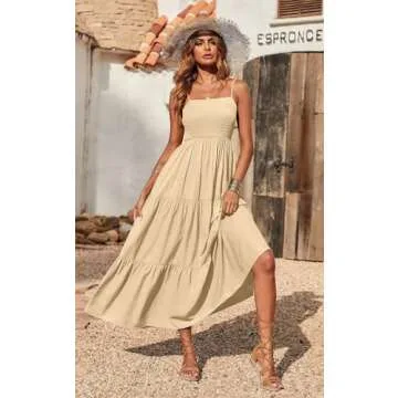 PRETTYGARDEN Women's Summer Maxi Dress 2025 Casual Boho Sleeveless Spaghetti Strap Smocked Tiered Long Beach Sundresses