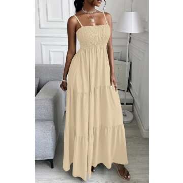 PRETTYGARDEN Women's Summer Maxi Dress 2025 Casual Boho Sleeveless Spaghetti Strap Smocked Tiered Long Beach Sundresses
