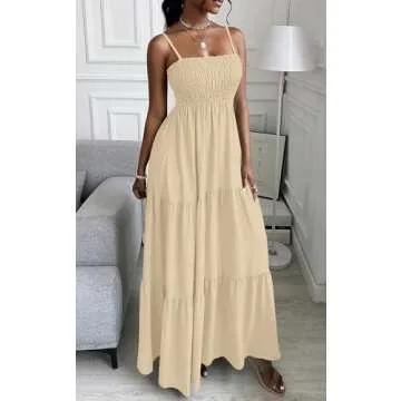 PRETTYGARDEN Women's Summer Maxi Dress 2025 Casual Boho Sleeveless Spaghetti Strap Smocked Tiered Long Beach Sundresses