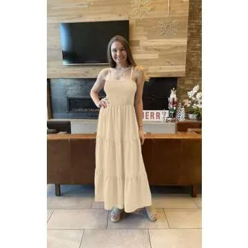 PRETTYGARDEN Women's Summer Maxi Dress 2025 Casual Boho Sleeveless Spaghetti Strap Smocked Tiered Long Beach Sundresses