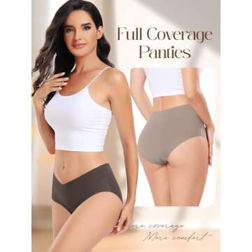 GNEPH Women's Seamless Cheeky High Waisted Underwear Comfortable Full Coverage No-Show Bikini 6PACK ...