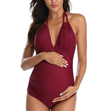 Chic Maternity Swimsuit Stylish One Piece Wine Red