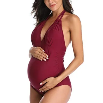 Chic Maternity Swimsuit Stylish One Piece Wine Red
