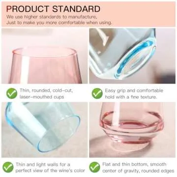 Colored Stemless Wine Glasses Set of 6-14 oz Hand-Blown Crystal Colored Glassware with, Multicolor Wine Glass for Wine Lovers, Wedding,Birthday Gifts for Women