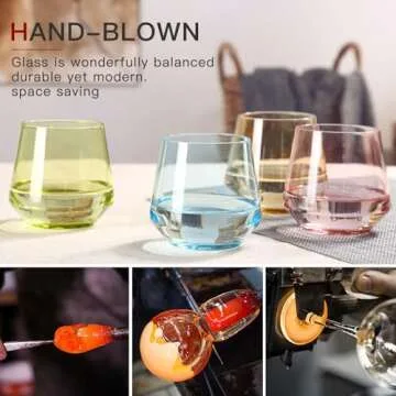 Colored Stemless Wine Glasses Set of 6-14 oz Hand-Blown Crystal Colored Glassware with, Multicolor Wine Glass for Wine Lovers, Wedding,Birthday Gifts for Women