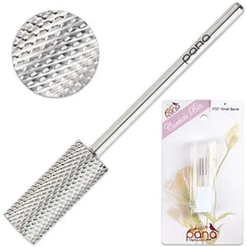 PANA Flat Top Small Barrel 3/32" Shank Size - (Silver, Fine Grit) - Fast remove Acrylic or Hard Gel Nail Drill Bit for Manicure Pedicure Salon Professional or Beginner