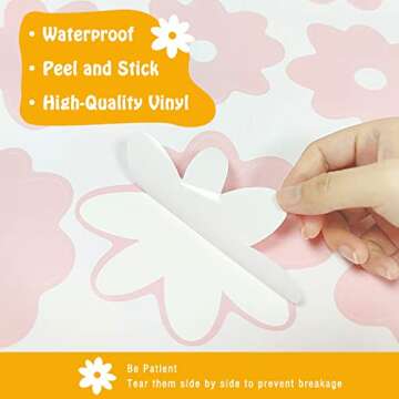 White Daisy Wall Decals for Baby Girls Toddler Kids Bedroom, Retro Flower Wall Decals Peel and Stick...