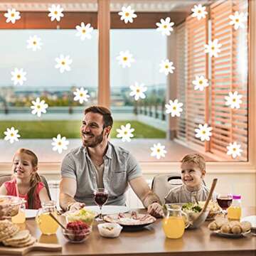 White Daisy Wall Decals for Baby Girls Toddler Kids Bedroom, Retro Flower Wall Decals Peel and Stick Vinyl Daisy Floral Wall Stickers for Nursery Playroom Living Room Wall Decor