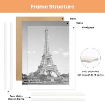 upsimples 16x24 Picture Frame White 3 Pack, Scratch-Proof Poster Frames 16 x 24 for Photo Gallery - Slide-In Strips, Horizontal or Vertical Wall Mounting