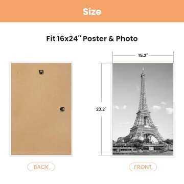 upsimples 16x24 Picture Frame White 3 Pack, Scratch-Proof Poster Frames 16 x 24 for Photo Gallery - Slide-In Strips, Horizontal or Vertical Wall Mounting