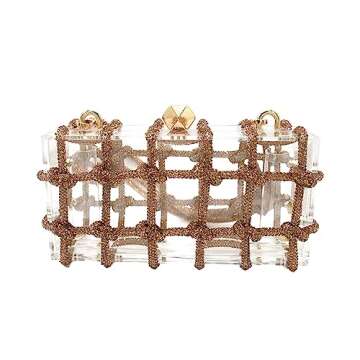 DJBM Clear Acrylic Clutch Sparkle Rhinestone Evening Bag Glitter Crystal-Embellished Rope Knot Handb...