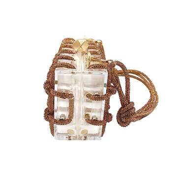 DJBM Clear Acrylic Clutch Sparkle Rhinestone Evening Bag Glitter Crystal-Embellished Rope Knot Handbag Purse for Party Prom, Gold