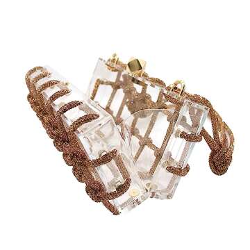 DJBM Clear Acrylic Clutch Sparkle Rhinestone Evening Bag Glitter Crystal-Embellished Rope Knot Handbag Purse for Party Prom, Gold