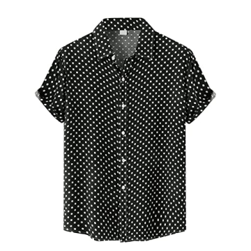 Lars Amadeus Black Polka Dots Short Sleeve Hawaiian Shirt for Men