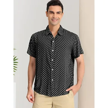 Lars Amadeus Men’s Black Polka Dots Summer Shirt