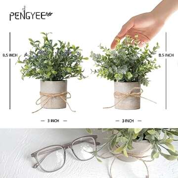 PENGYEE 3 Pack Small Fake Plants for Room Decor, Fake Eucalyptus Plants Decor, Small Artificial Plants Indoor for Home Kitchen Bathroom Farmhouse Office Decor