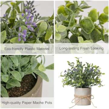 PENGYEE 3 Pack Small Fake Plants for Room Decor, Fake Eucalyptus Plants Decor, Small Artificial Plants Indoor for Home Kitchen Bathroom Farmhouse Office Decor