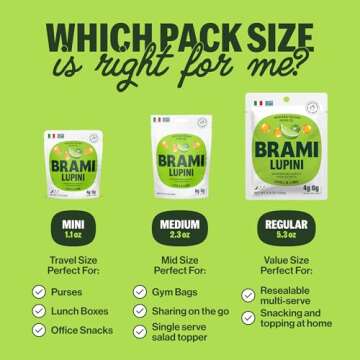 Brami Lupini Beans Snack, Chili & Lime | 9g Plant Protein, 0g Net Carbs | Vegan, Vegetarian, Keto, M...