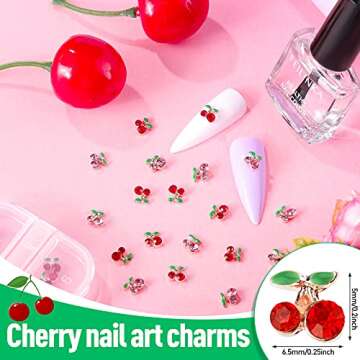 Yaryang 36 Pcs 3D Cherry Nail Charms Cherry Nail Rhinestones 3D Shiny Nail Gems Nail Glitter Studs Nail Slices for Women Nail Jewelry Making Crafts(6 x 5.5 mm,Pink, Red)