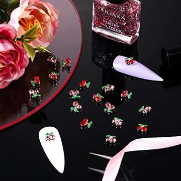 Yaryang 36 Pcs 3D Cherry Nail Charms Cherry Nail Rhinestones 3D Shiny Nail Gems Nail Glitter Studs Nail Slices for Women Nail Jewelry Making Crafts(6 x 5.5 mm,Pink, Red)