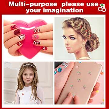 Yaryang 36 Pcs 3D Cherry Nail Charms Cherry Nail Rhinestones 3D Shiny Nail Gems Nail Glitter Studs Nail Slices for Women Nail Jewelry Making Crafts(6 x 5.5 mm,Pink, Red)