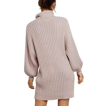 ANRABESS Women Oversized Sweater Dress Turtleneck Batwing Long Sleeve Ribbed Knit Loose 2024 Fall Winter Casual Short Dress 240fense-M Light Pink