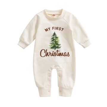 YOKJZJD Newborn Baby Boy Girl My 1st Christmas Outfit Long Sleeve Romper Jumpsuit Bodysuit Overalls ...