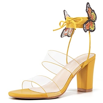 Aomigoct Heels for Women Pump Sandals with Butterfly Strappy Open Toe Lace Up High Wedding Heels San...