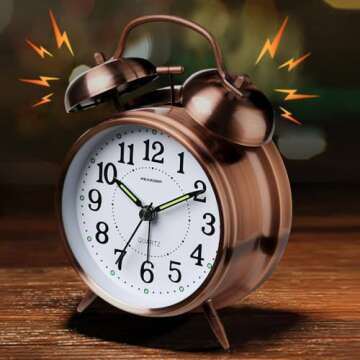 Peakeep Loud Analog Alarm Clock for Heavy Sleepers, Vintage 4-Inch Twin Bell Old School Fashioned Wi...