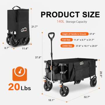 Uyittour 140L Collapsible Wagon - Versatile Utility Cart