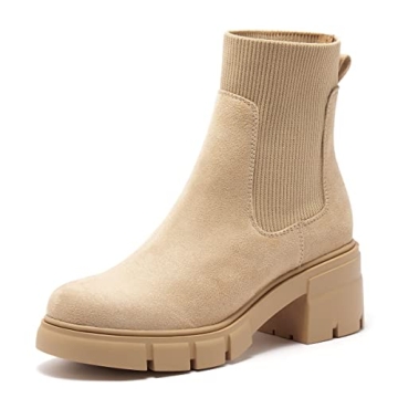 REDTOP Women's Elastic Chelsea Boots Chunky Block Heel Platform Lug Sole Ankle Booties