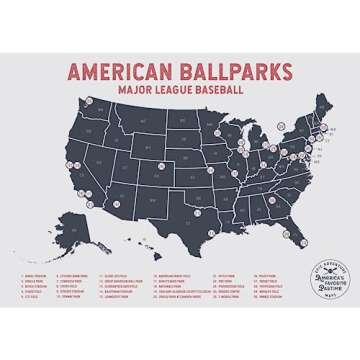 Epic Adventure Maps Major League Baseball Poster + Pushpins - Mark your travels to your favorite MLB baseball stadiums - Pushpin Poster Sports Decor - Great Gift for Dad or Graduation Gift