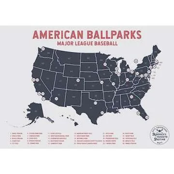 Epic Adventure Maps Major League Baseball Poster + Pushpins - Mark your travels to your favorite MLB baseball stadiums - Pushpin Poster Sports Decor - Great Gift for Dad or Graduation Gift