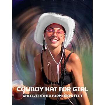 YBHOMINE Cowgirl Hat with Heart Sunglasses Set - Party Ready