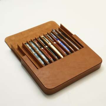 MIVLXLX Leather 12 Fountain Pen/Pencil Tray Case Organizer, Fashion Design, Handmade, Magnetic Closu...