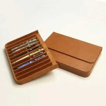 MIVLXLX Leather 12 Fountain Pen/Pencil Tray Case Organizer, Fashion Design, Handmade, Magnetic Closure with Drawer, Christmas Gift for Man/Woman/Office, 12 Slots(brown)