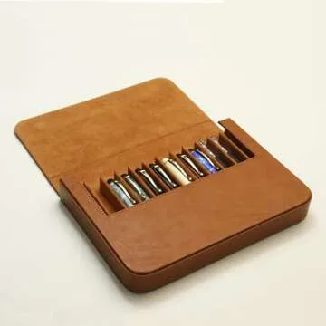 MIVLXLX Leather 12 Fountain Pen/Pencil Tray Case Organizer, Fashion Design, Handmade, Magnetic Closure with Drawer, Christmas Gift for Man/Woman/Office, 12 Slots(brown)