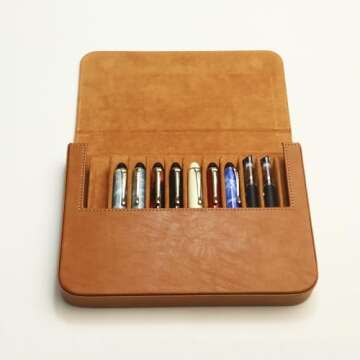 MIVLXLX Leather 12 Fountain Pen/Pencil Tray Case Organizer, Fashion Design, Handmade, Magnetic Closure with Drawer, Christmas Gift for Man/Woman/Office, 12 Slots(brown)