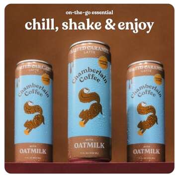 Chamberlain Coffee Salted Caramel Latte with Oatmilk - Canned Coffee - Rich, Sweet & Creamy - Vegan With no Preservatives or Artificial Sweeteners - Latte with Oat Milk - 11 Fluid Ounces, Case Pack, 12