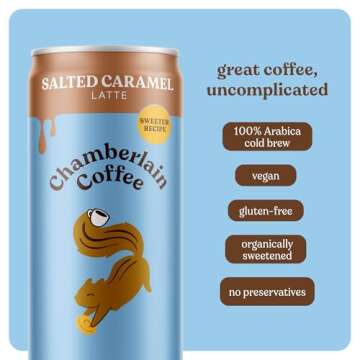 Chamberlain Coffee Salted Caramel Latte with Oatmilk - Canned Coffee - Rich, Sweet & Creamy - Vegan With no Preservatives or Artificial Sweeteners - Latte with Oat Milk - 11 Fluid Ounces, Case Pack, 12