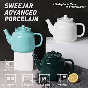 Sweejar 35 oz Porcelain Tea Pot, Teapot with Removable 18/8 Stainless Steel Infuser, Microwave & Dis...