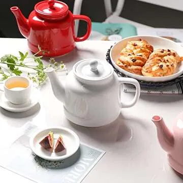 Sweejar 35 oz Porcelain Tea Pot, Teapot with Removable 18/8 Stainless Steel Infuser, Microwave & Dishwasher Safe Tea Maker, Tea Infuser Pots for Blooming loose Leaf Tea,Chrismas Women Gift (White)