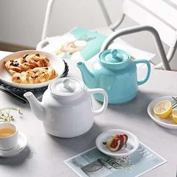 Sweejar 35 oz Porcelain Tea Pot, Teapot with Removable 18/8 Stainless Steel Infuser, Microwave & Dishwasher Safe Tea Maker, Tea Infuser Pots for Blooming loose Leaf Tea,Chrismas Women Gift (White)