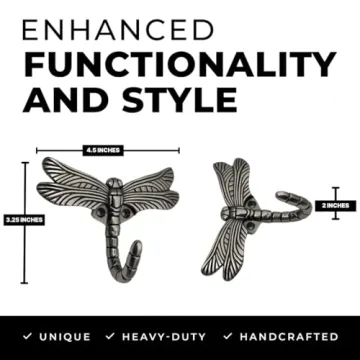 Elegant Set of 6 Dragonfly Utility Hooks for Home Decor