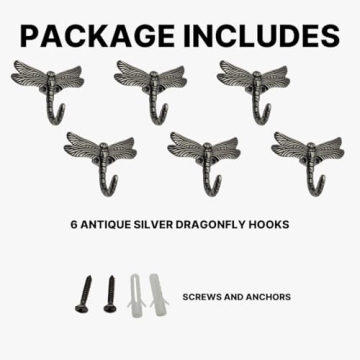 Elegant Set of 6 Dragonfly Utility Hooks for Home Decor