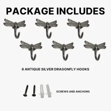 Elegant Set of 6 Dragonfly Utility Hooks for Home Decor